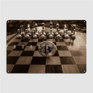 Chess Game With Bitcoin Poster Metal Plaque Club Home Custom Garage Club Wall Decor Tin Sign Poster